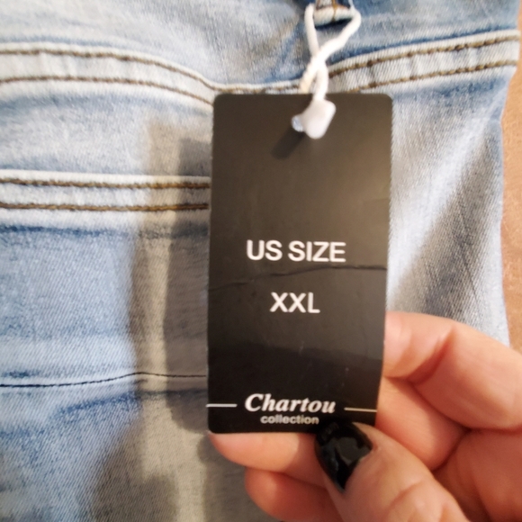 CHARTOU JEANS NWT SZ XXL. FLORAL EMBROIDERY. BELl Bottom. FLARE. Stretch - Picture 6 of 11